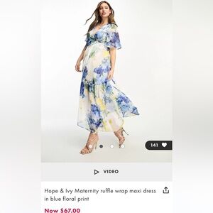 Hope & Ivy Maternity ruffle wrap maxi dress in blue floral print